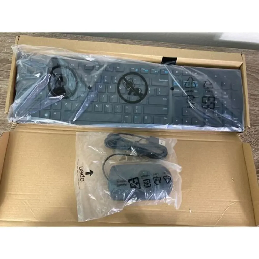Dell Wired USB Keyboard Mouse Bundle Black Slim Design Quiet Keys‎
